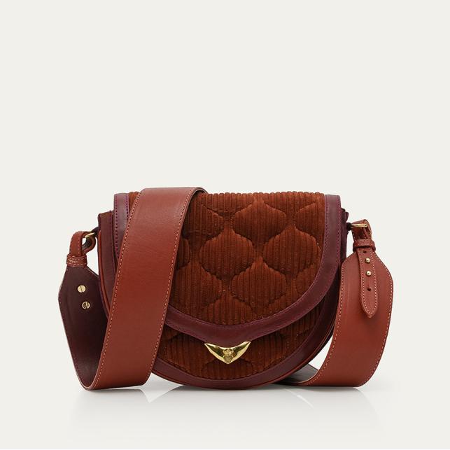 claris virot Sac Velours Victoria Brique Matelassé