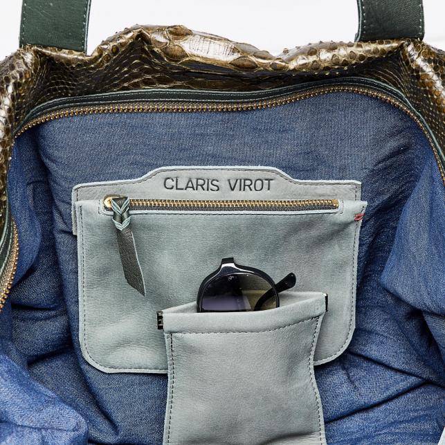 Claris Virot Sac Week-End Python Roger Dark Kaki L