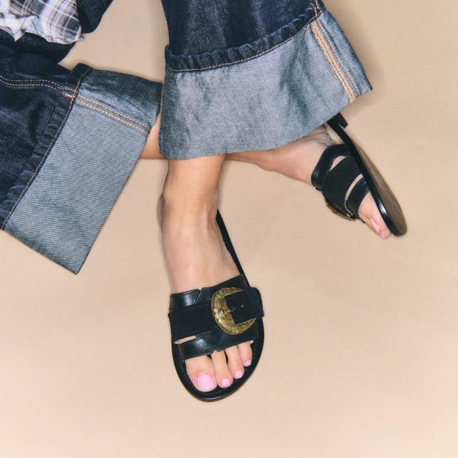 Claris Virot Sandales Cuir Violette Mix Noires