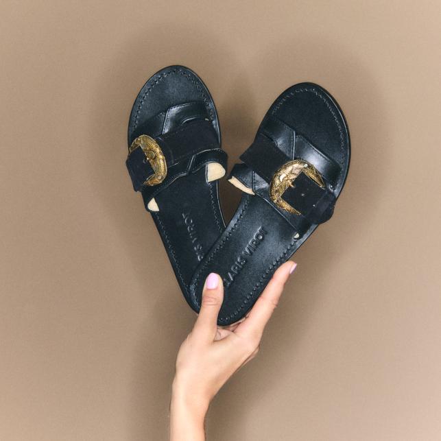 Claris Virot Sandales Cuir Violette Mix Noires