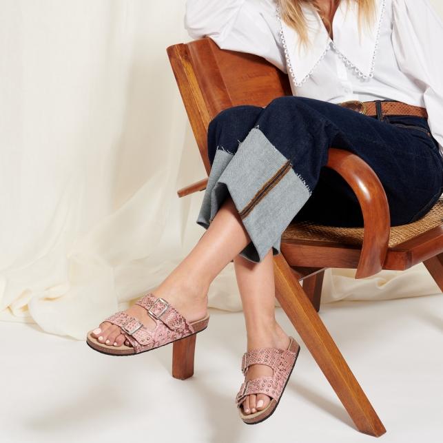 Claris Virot Sandales Python Odette Rose Poudré