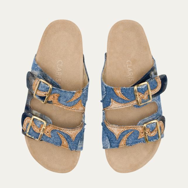 Claris Virot Sandales Tissu Odette Patchwork Denim