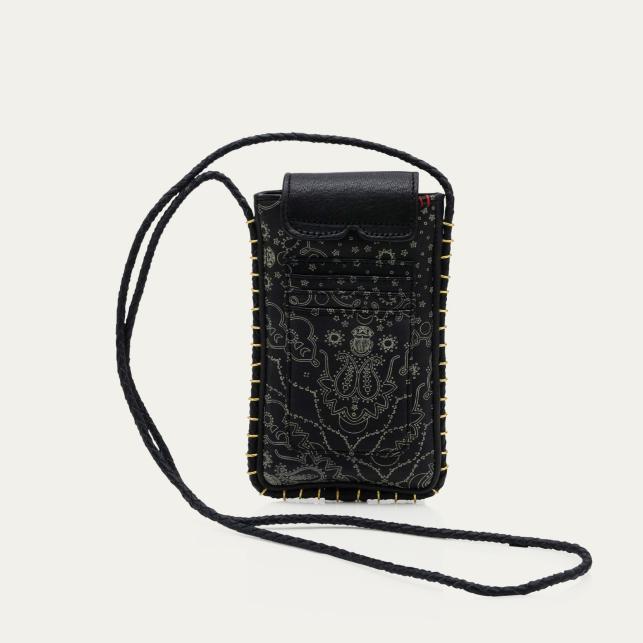 Claris Virot Etui à Lunettes Emile Cuir Nappa Noir Imprimé Bandana