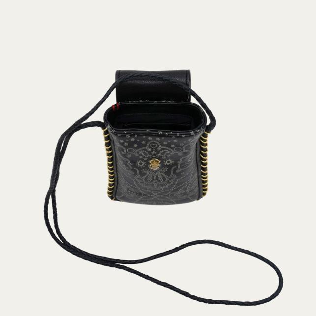 Claris Virot Etui à Lunettes Emile Cuir Nappa Noir Imprimé Bandana