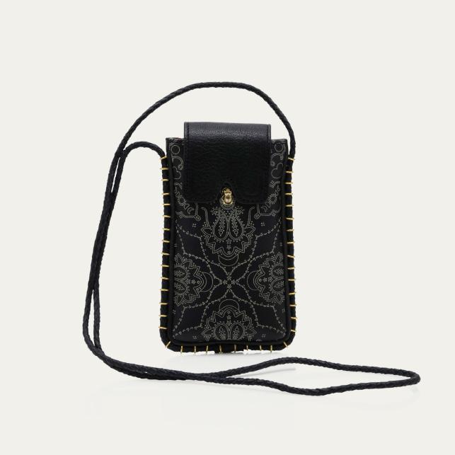 claris virot Etui à lunettes Emile Cuir Nappa Noir Imprimé Bandana