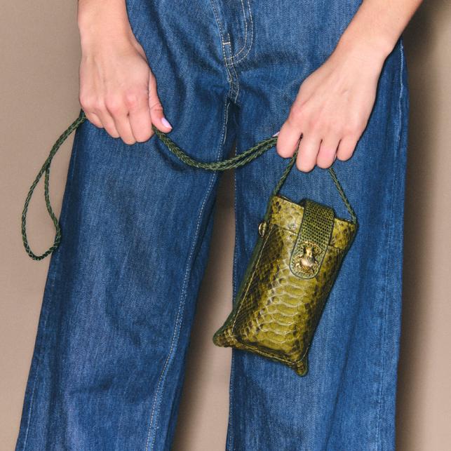 Claris Virot Etui à Telephone Double Marcus Python Kaki