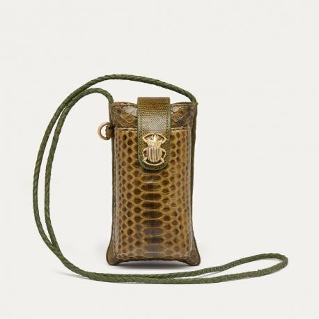 claris virot Etui à Telephone Double Marcus Python Kaki