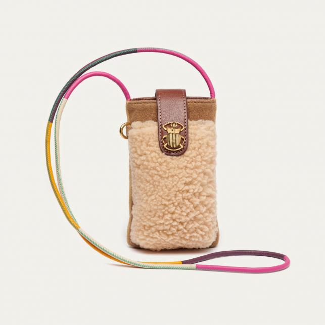 claris virot Etui à Telephone Peau Lainée Double Marcus Crémé