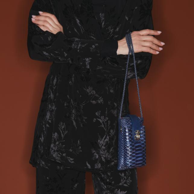 Claris Virot Etui à Telephone Python Double Marcus Bleu Glacier Metallisé