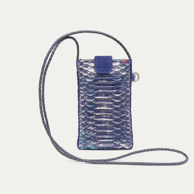 Claris Virot Etui à Telephone Python Double Marcus Bleu Glacier Metallisé