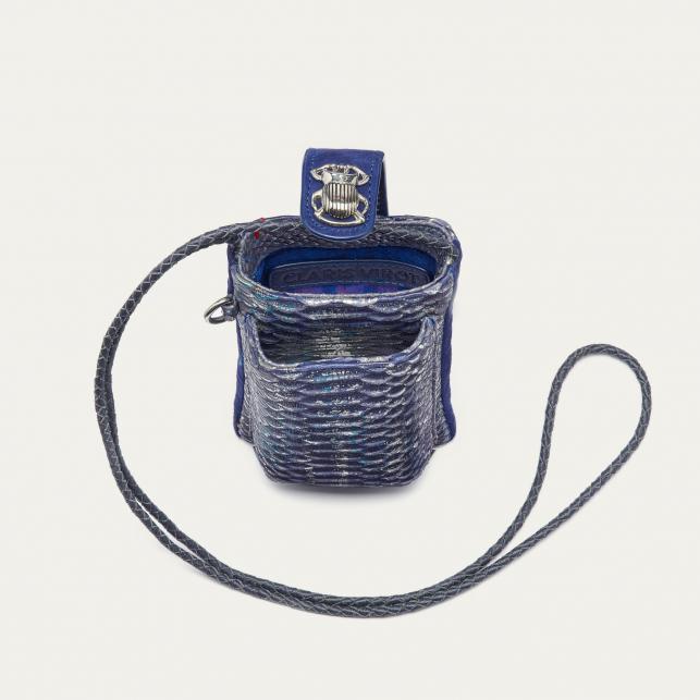 Claris Virot Etui à Telephone Python Double Marcus Bleu Glacier Metallisé