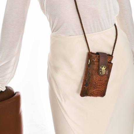 Claris Virot Etui à Telephone Python Double Marcus Moka