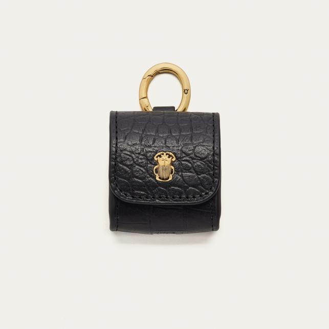 claris virot Etui Airpod Jamie Cuir Embossé Croco Noir