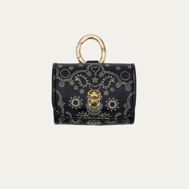 Claris Virot Etui Airpod Jamie Cuir Noir Imprimé Bandana