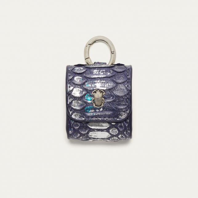 Claris Virot Etui Airpod Jamie Python Bleu Glacier Métallisé