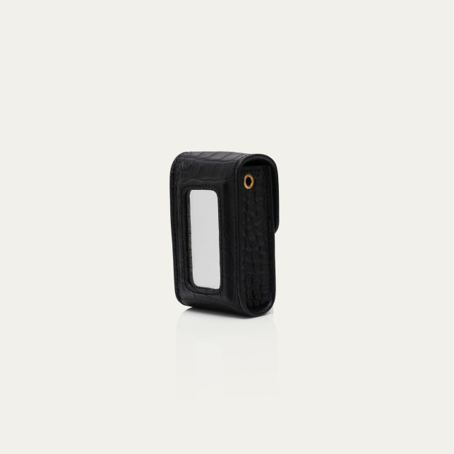 Claris Virot Etui Rouge à Levres Dita Cuir Embossé Croco Noir - Claris Virot