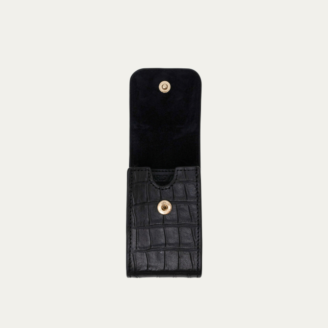 Claris Virot Etui Rouge à Levres Dita Cuir Embossé Croco Noir - Claris Virot