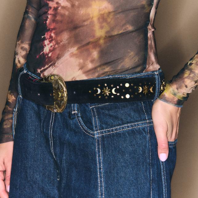 Claris Virot Grande Ceinture Lune Veau Velours Noir