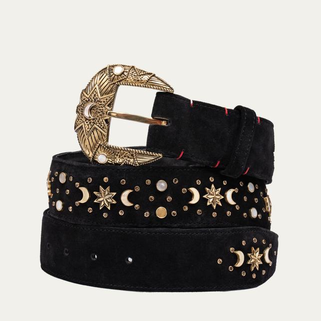 Claris Virot Grande Ceinture Lune Veau Velours Noir