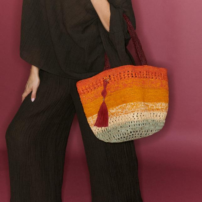 Claris Virot Mini Panier Stella S Raphia Arc-en-ciel Orange