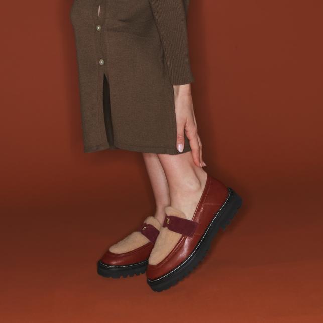 Claris Virot Mocassin Cuir Mia Ecorce Et Peau Lainée Crème