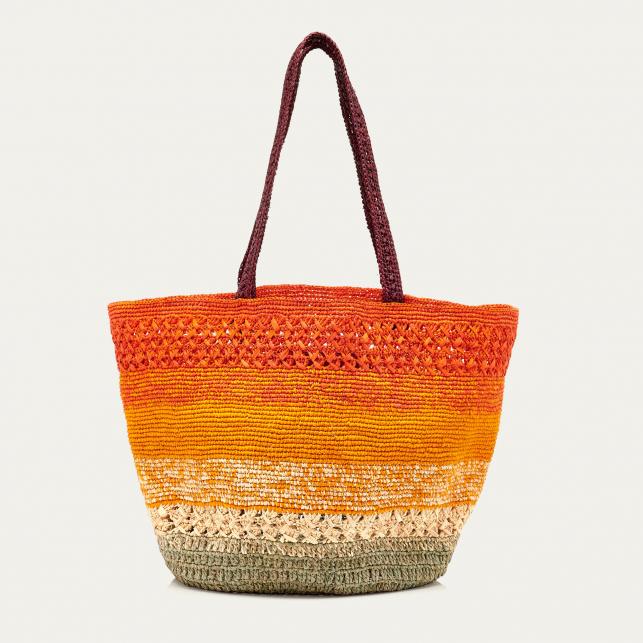 claris virot Panier Stella L Raphia Arc-en-ciel Orange