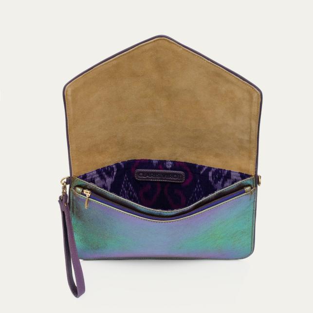 Claris Virot Pochette Cuir Alicia Moon Avec Rivets Lune En Nacre