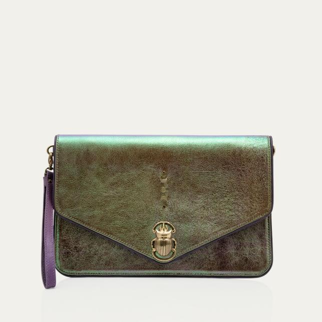 claris virot Pochette Cuir Alicia Moon Avec Rivets Lune En Nacre