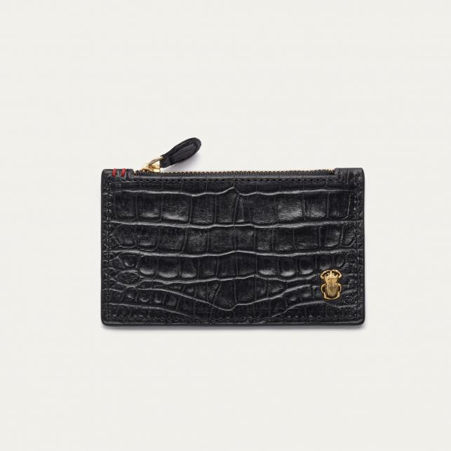 claris virot Porte Carte Cuir Embossé Croco Helena Noir