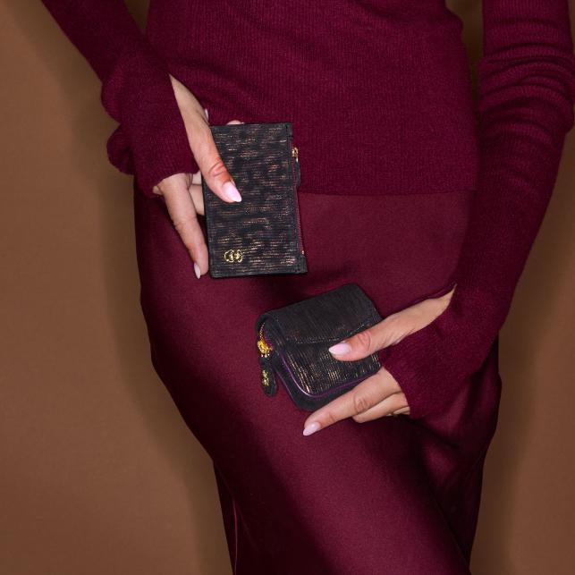 Claris Virot Porte Carte Cuir Helena Camo Métallique