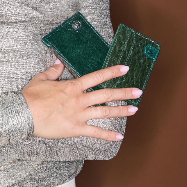 Claris Virot Porte Carte Cuir Helena Craquelé Vert Emeraude
