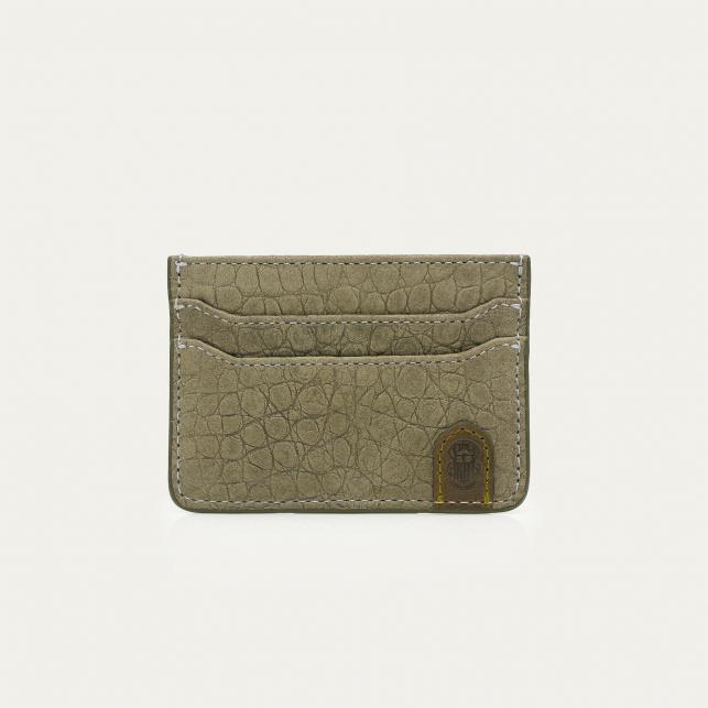 claris virot Porte Carte Cuir Manu Embossé Croco Gris Perle