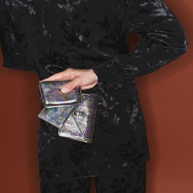 Claris Virot Porte Cartes Cuir Alex Métallisé Essence