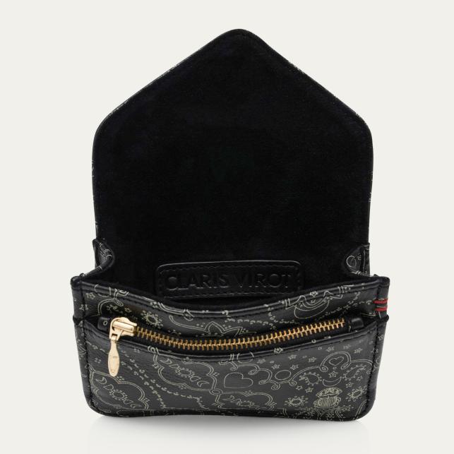 Claris Virot Porte Cartes Cuir Alex Nappa Noir Imprimé Bandana