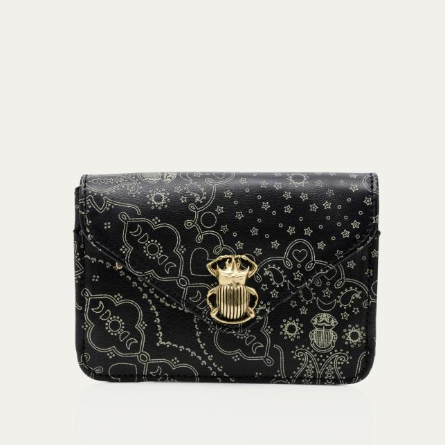 claris virot Porte Cartes Cuir Alex Nappa Noir Imprimé Bandana