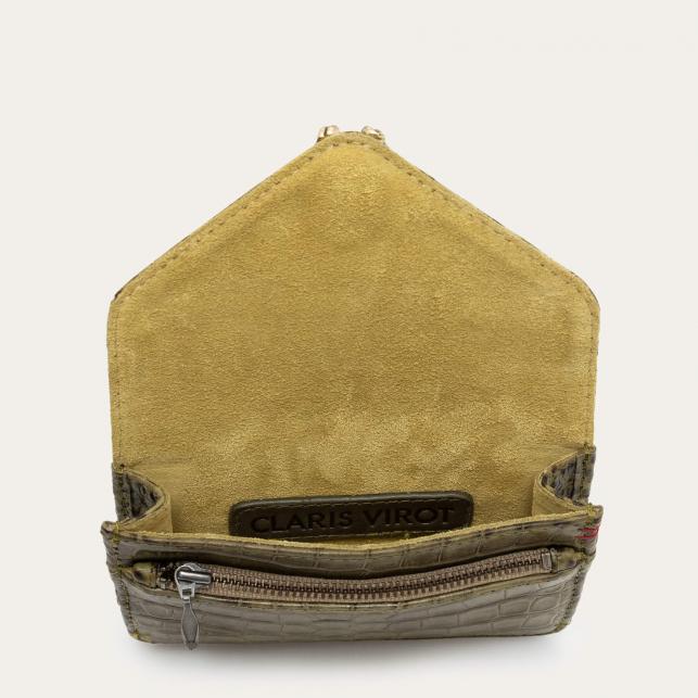 Claris Virot Porte Cartes Cuir Embossé Croco Alex Kaki