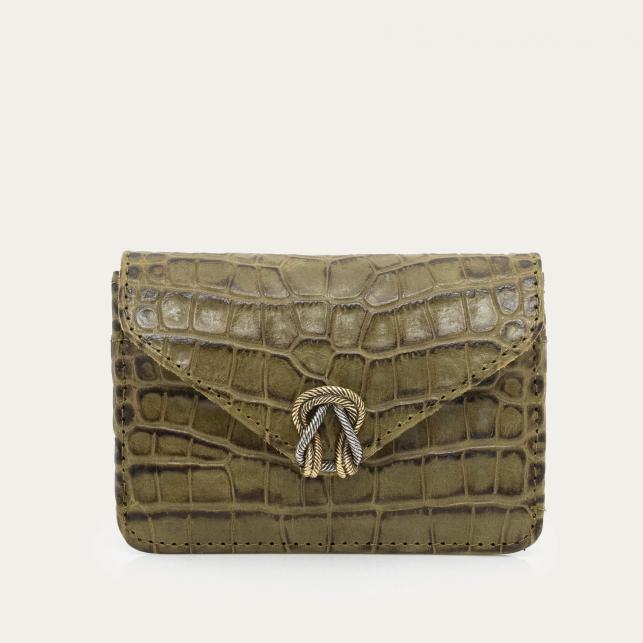 claris virot Porte Cartes Cuir Embossé Croco Alex Kaki