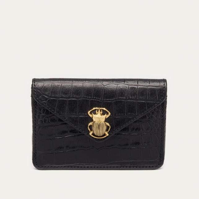 claris virot Porte Cartes Cuir Embossé Croco Alex Noir