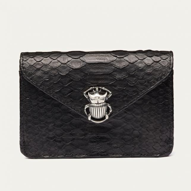 claris virot Porte Cartes Python Alex Noir Scarabée Argent