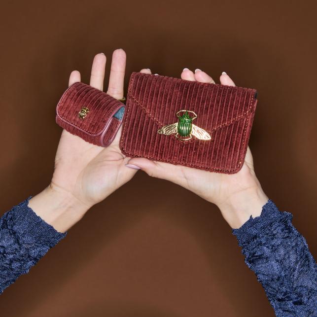 Claris Virot Porte Cartes Tissu Alex Brique Matelassé