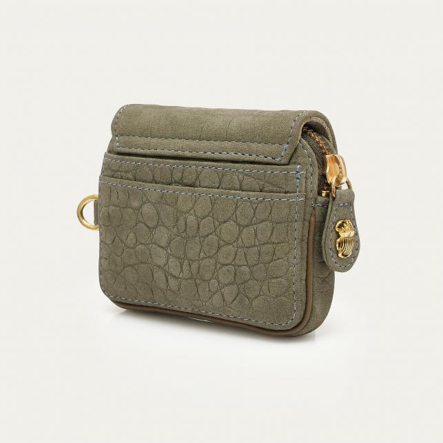 Claris Virot Porte-Monnaie Cuir Karl Embossé Croco Gris Perle