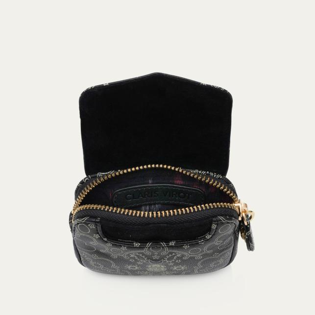 Claris Virot Porte-Monnaie Cuir Karl Nappa Noir Imprimé Bandana