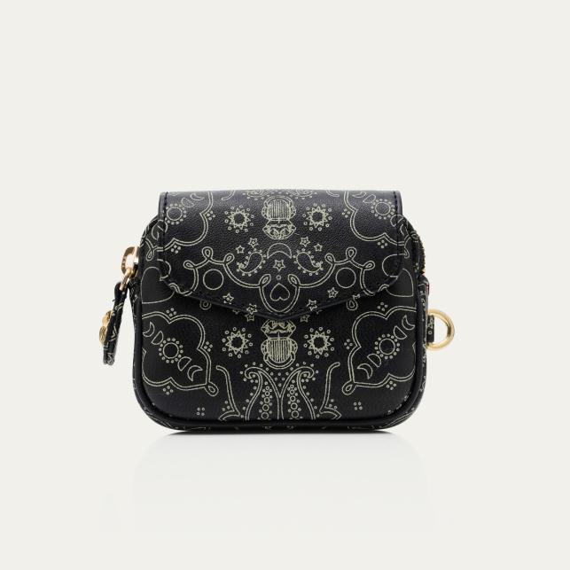 claris virot Porte-Monnaie Cuir Karl Nappa Noir Imprimé Bandana