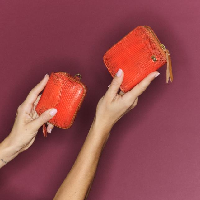 Claris Virot Porte-Monnaie Lézard Karl Orange Goyave