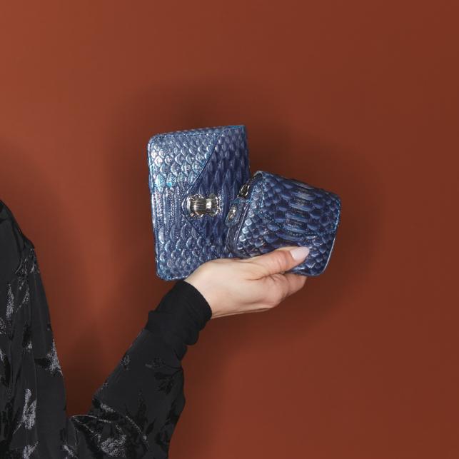 Claris Virot Porte-Monnaie Python Karl Bleu Glacier Métallisé