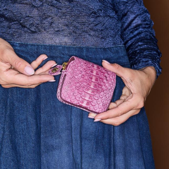 Claris Virot Porte-Monnaie Python Karl Pourpre Lavé