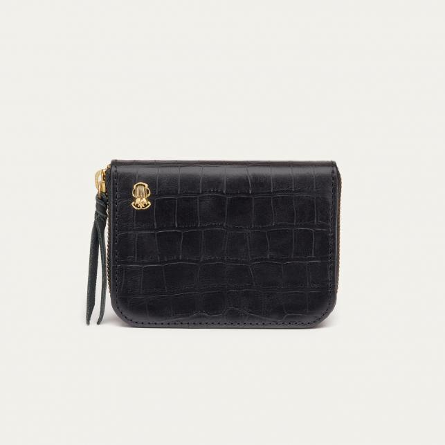 claris virot Portefeuille Cuir Embossé Croco Mini Bob Noir