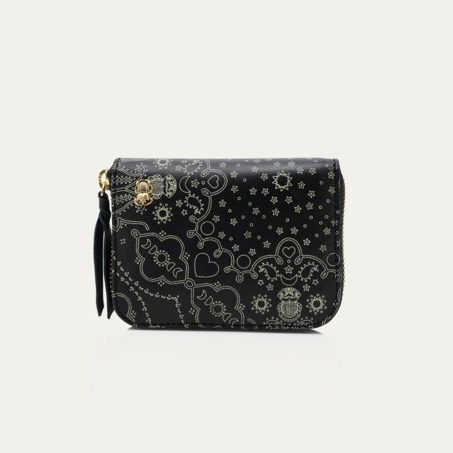 claris virot Portefeuille Cuir Mini Bob Nappa Noir Imprimé Bandana