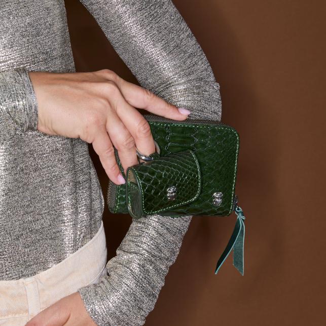 Claris Virot Portefeuille Python Mini Bob Vert Bronze