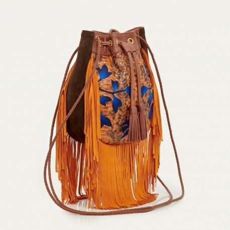 Claris Virot Sac à Franges Python Cheyenne Orange Brodé